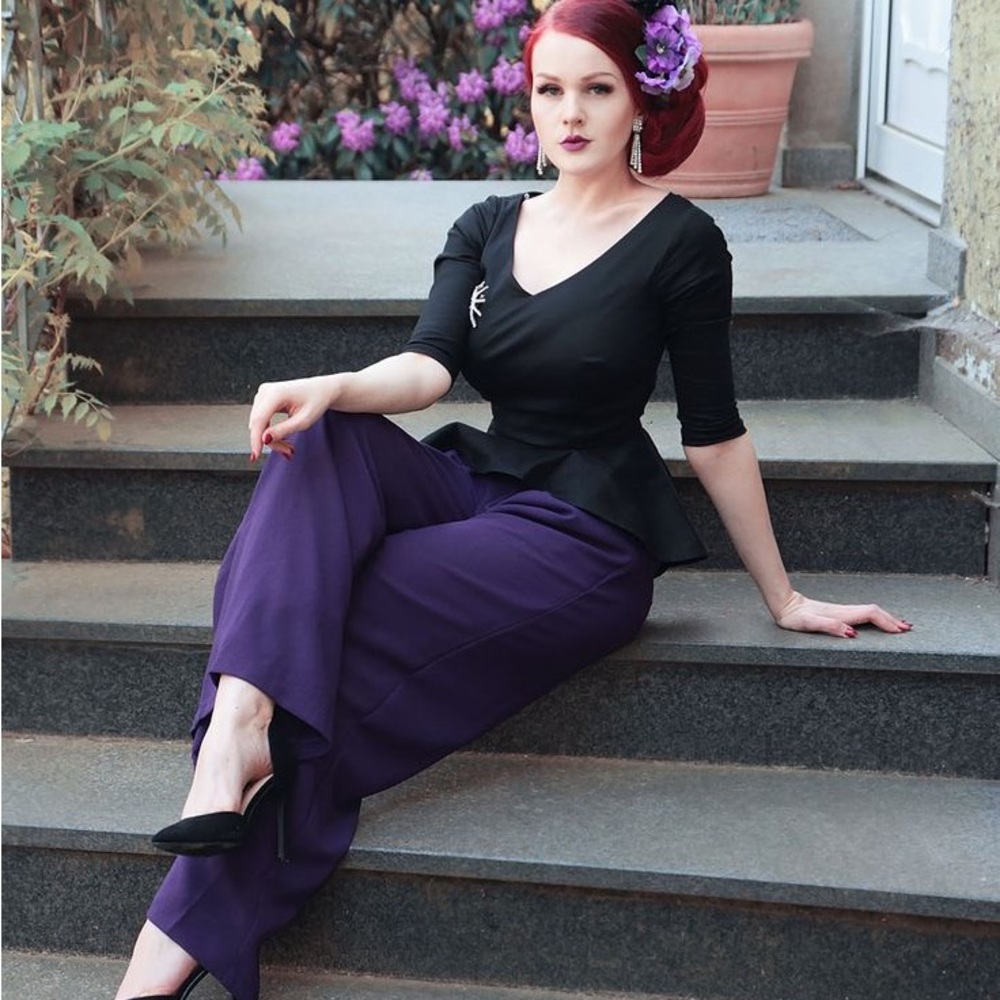 Laura Byrnes Doris/Dietrich Wide Leg Trousers in Purple